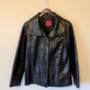 Cole Haan 100% Lambskin Black Leather Coat Medium`